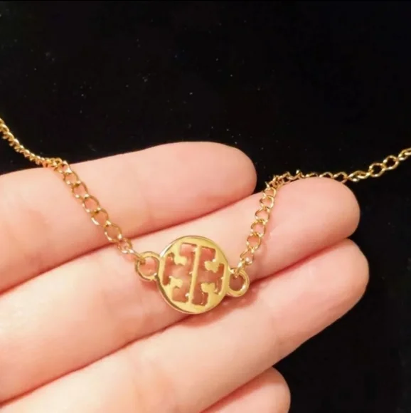 Tory Burch Logo Charm w Gold Pltd Choker Necklace - Picture 3 of 5
